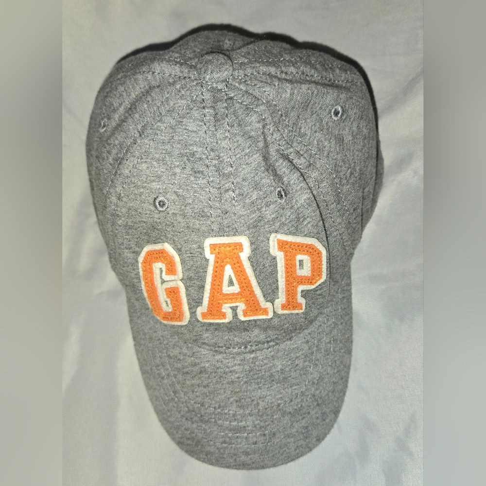 GAP Boys Gray Cap with Orange Logo Baseball Hat With Velcro Closure In Back